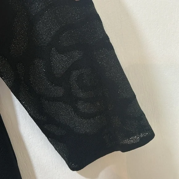 MING WANG OPEN CARDIGAN SWEATER WOMEN Sz SMALL BLACK FLORAL LONG SLEEVES - Picture 5 of 13